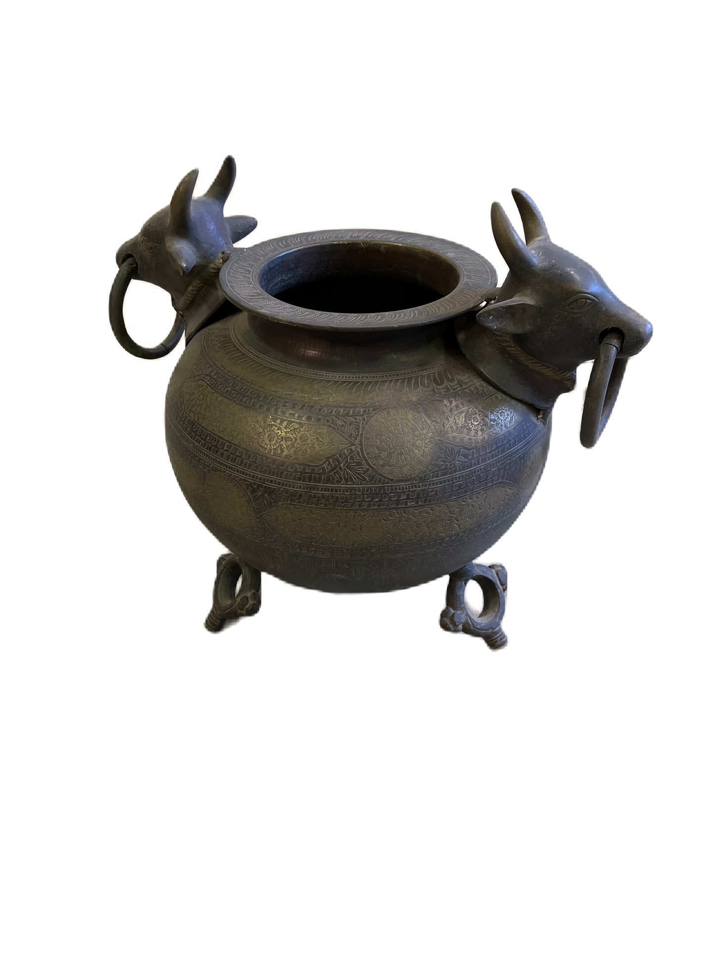 Contenitore vaso etnico afgano in Fusione di ottone decorato a mano