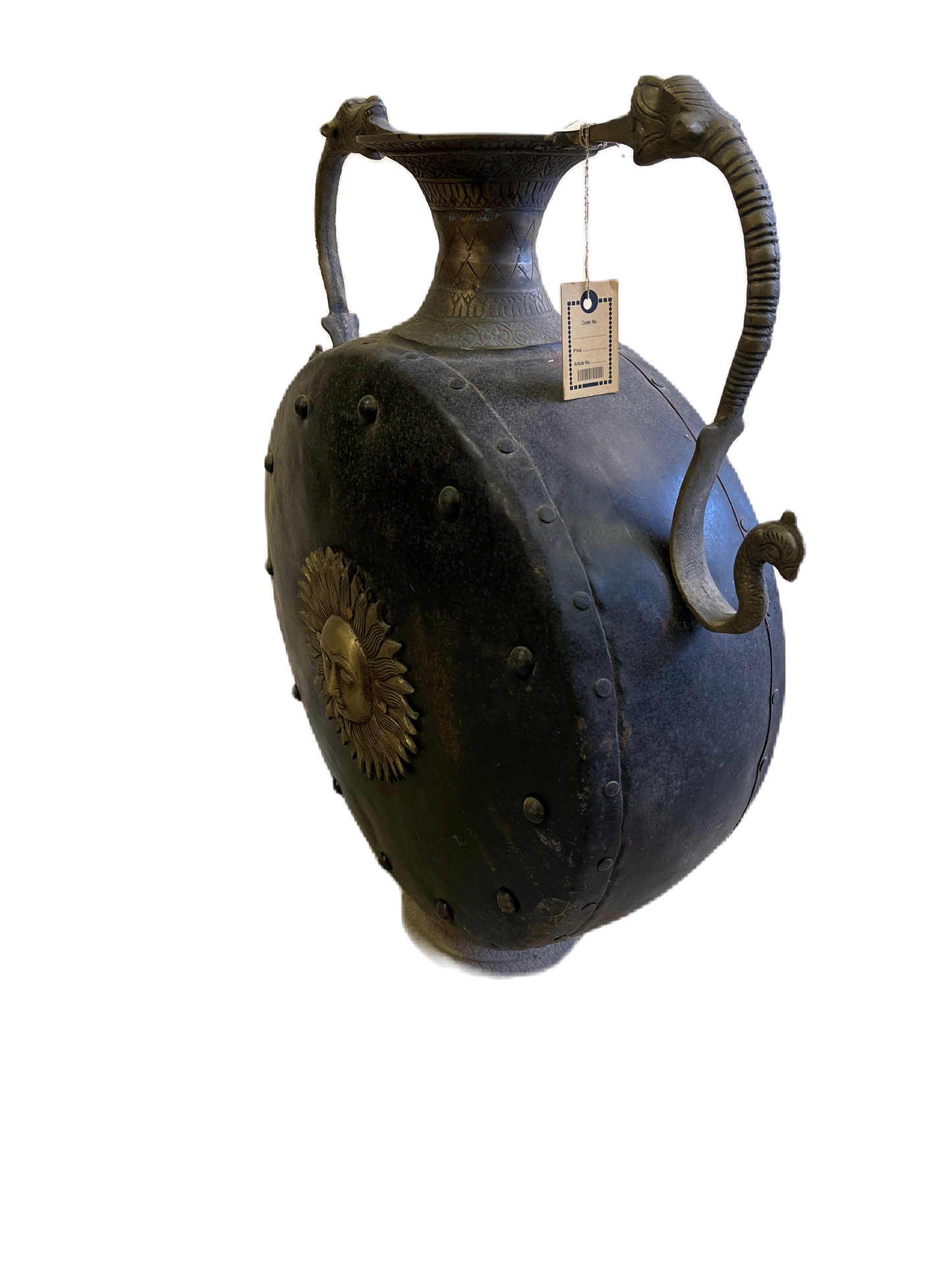 Contenitore vaso etnico indiano in fusione di ottone decorato a mano