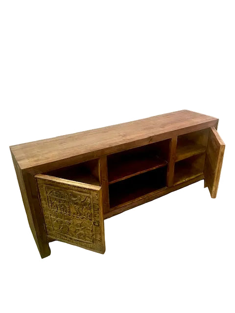 Credenza etnica indiana Orissa in legno massiccio con ante intarsiate