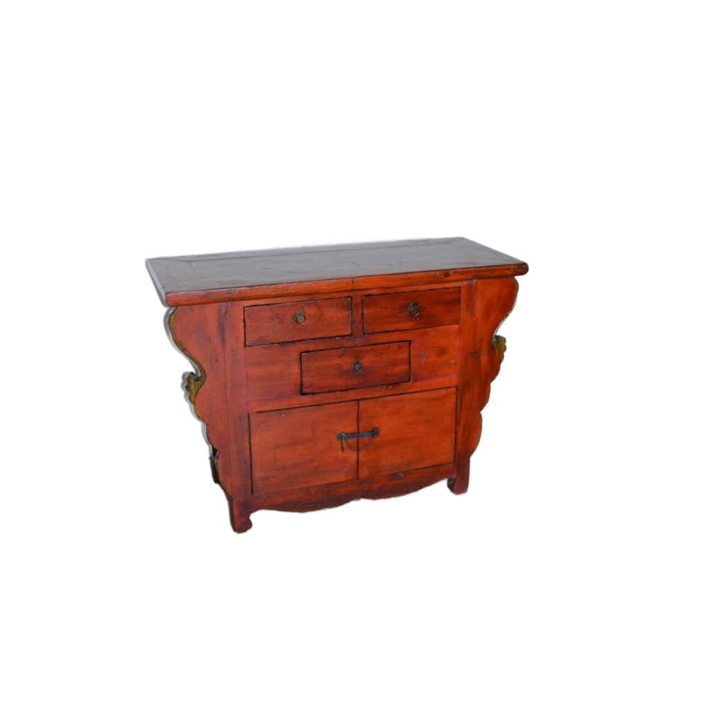 Antica Credenza cinese Originale Gansu Cina in Olmo in lacca arancione