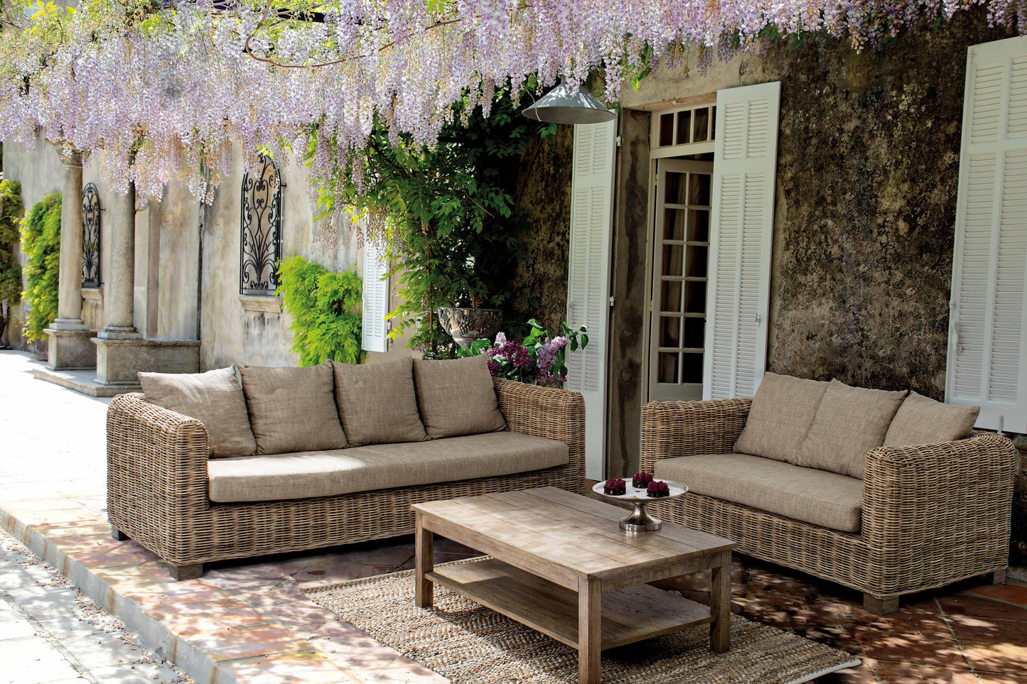 Divano 3 posti in rattan e legno di mango con cuscini sfoderabili - Salotto completo- SPEDIZIONE GRATUITA - lapagoda.net