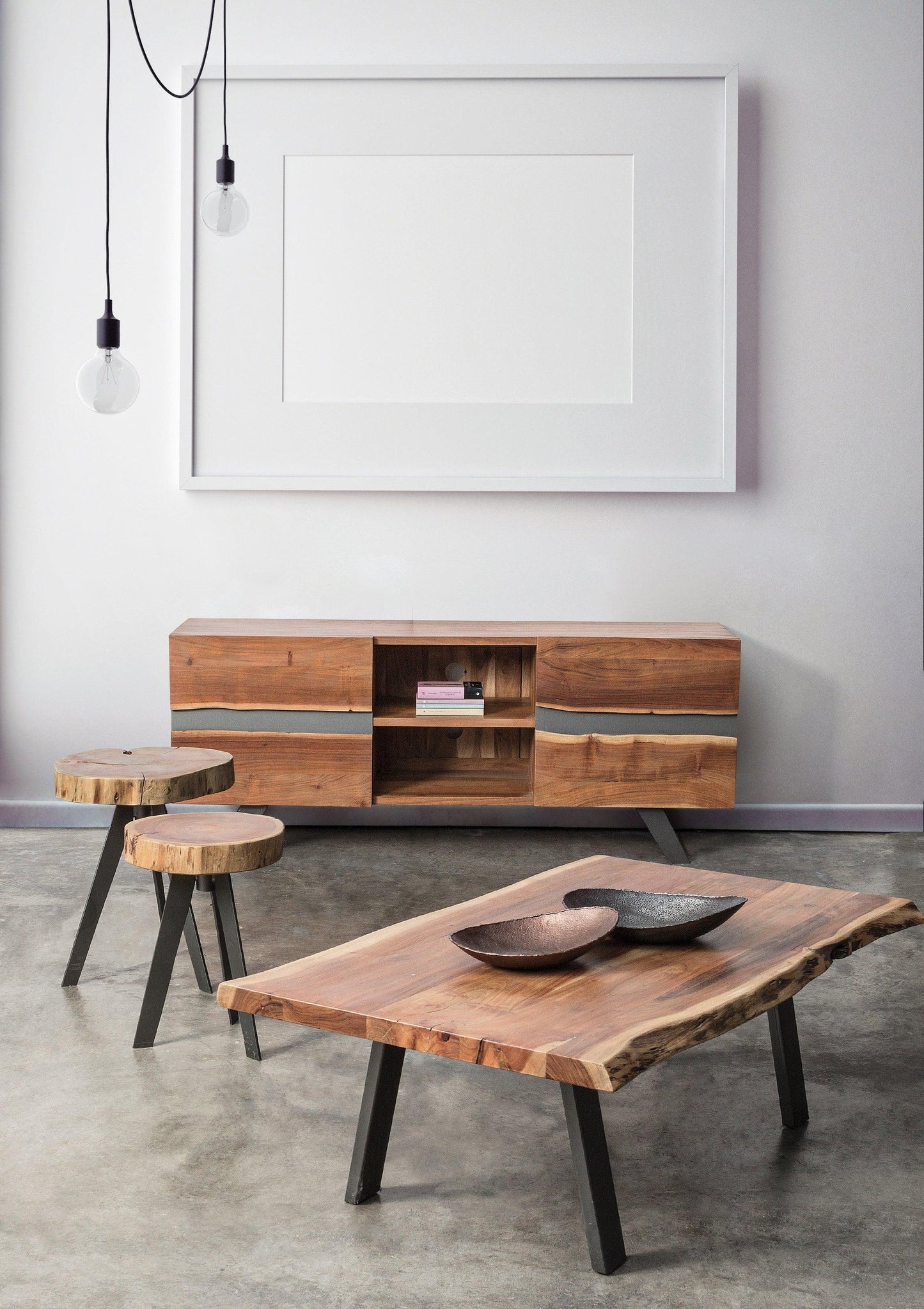 Tavolino industrial in legno massello con bordi irregolari effetto legno vivo 115x65 - lapagoda.net