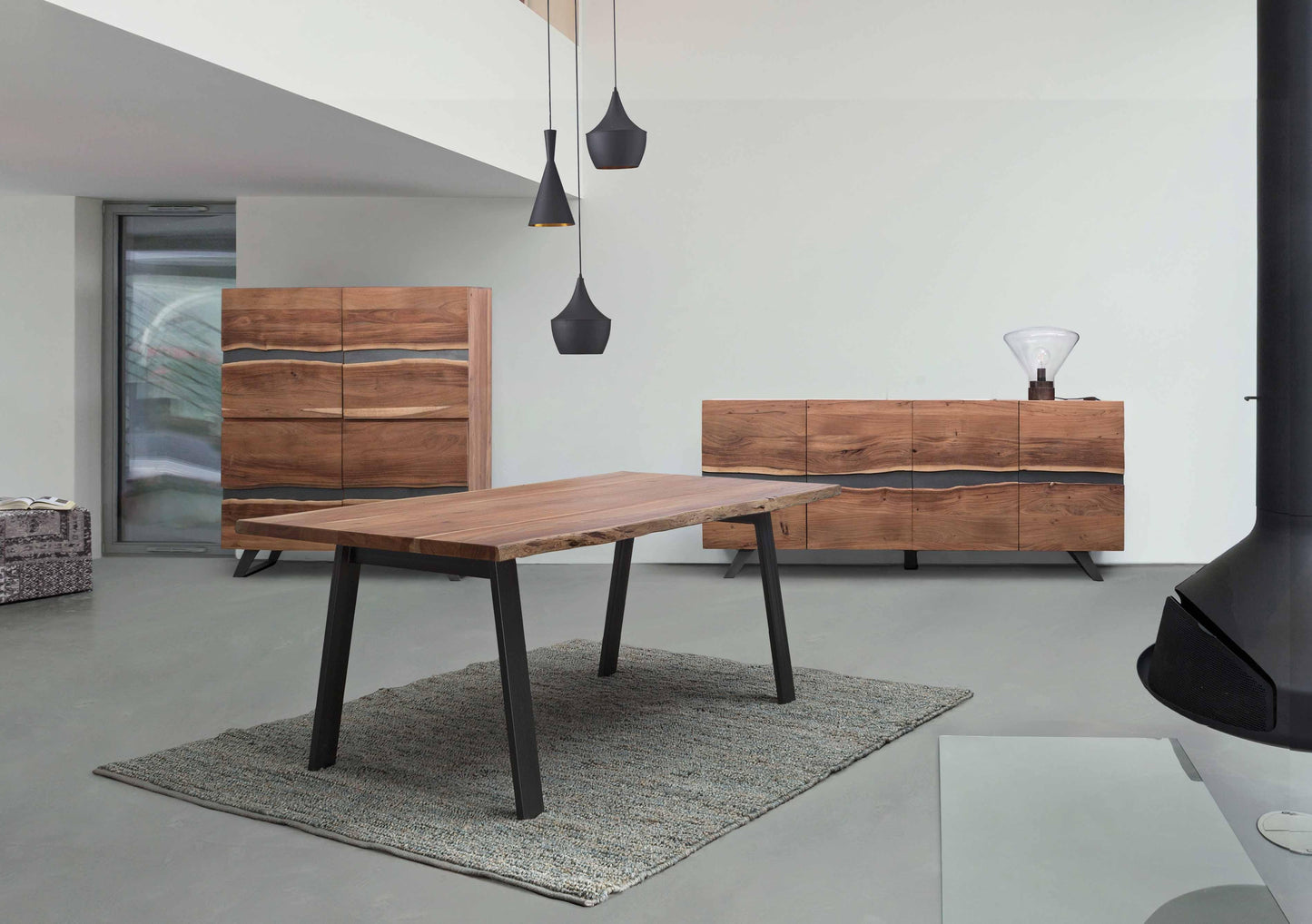 Credenza industrial in legno massello 4 ante quadrate con inserti in metallo ripiani interni SPEDIZIONE GRATUITA-lapagoda.net
