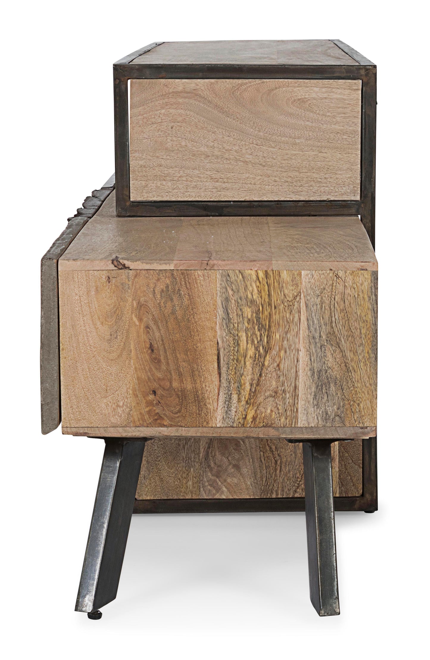 porta tv credenza industrial ferro battuto e legno massello con frontale in cemento ferro e legno riciclato