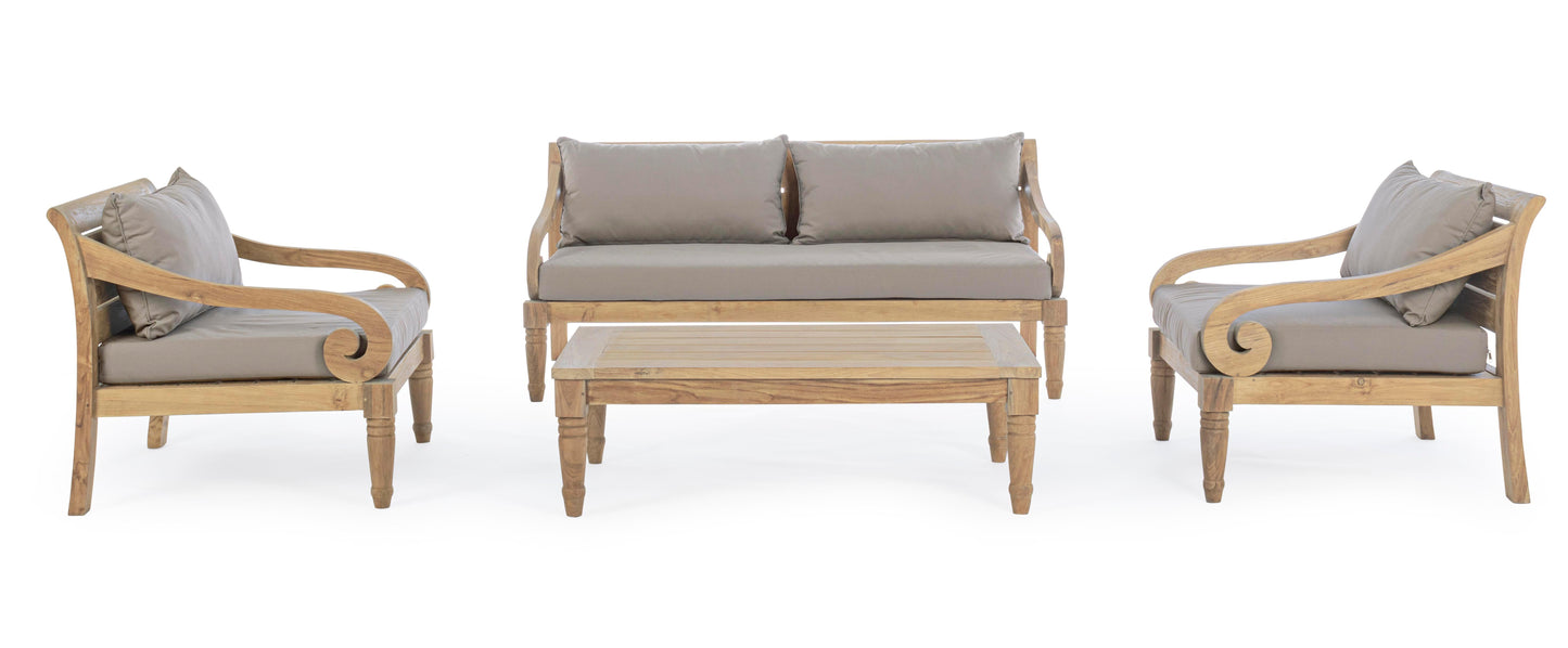 Poltrona in legno teak naturale finitura rustica con cuscini - salotto completo outdoor- SPEDIZIONE GRATUITA -lapagoda.net