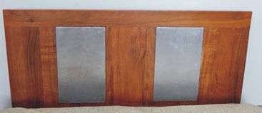 Letto etnico matrimoniale con fusioni di alluminio in legno massello con doghe in legno finitura naturale FP.975 - lapagoda.net