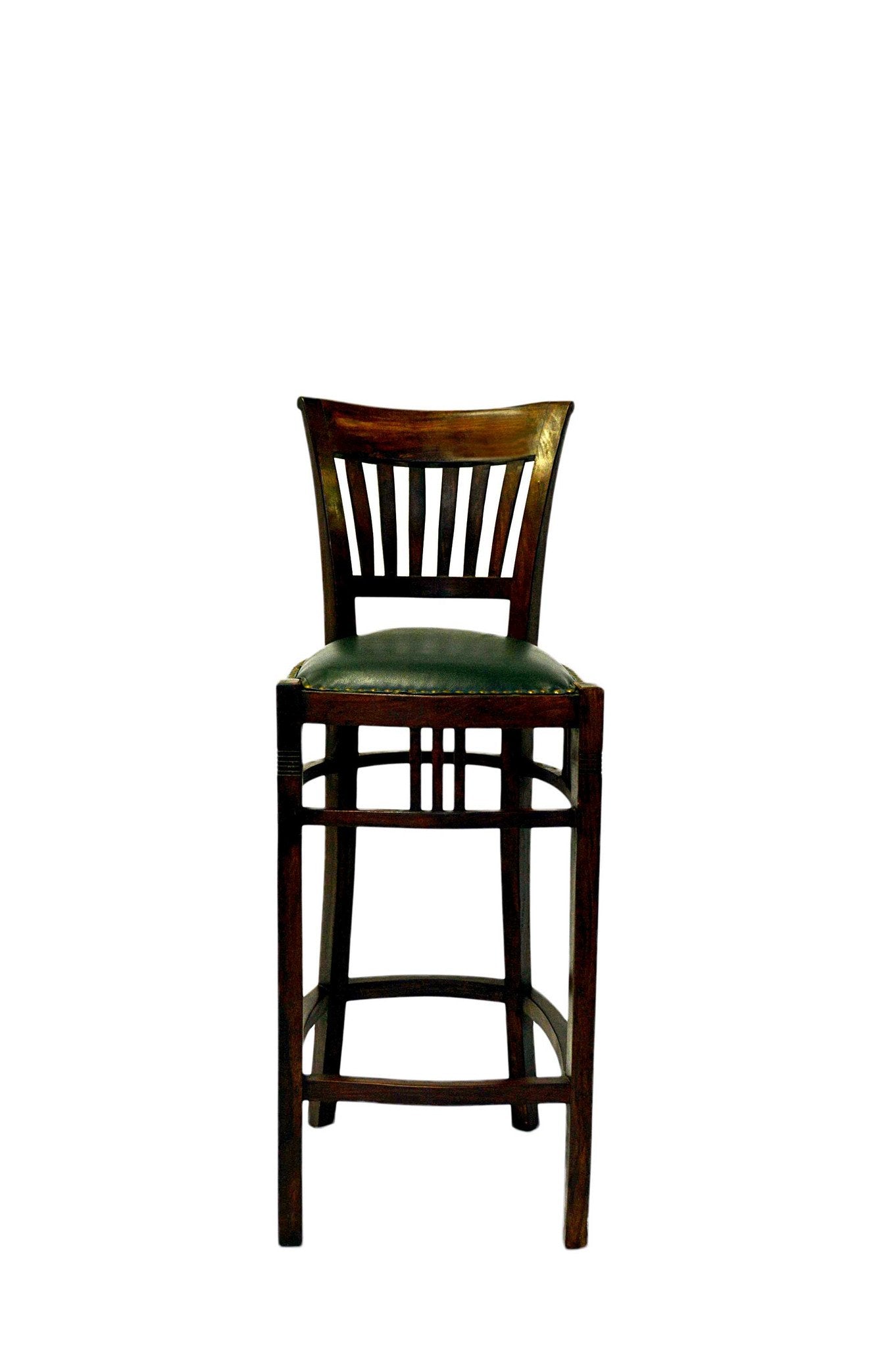 Sgabello in Legno Massello con Seduta in Pelle Imbottita Coloniale India -BH.WOCH.5181- - lapagoda.net