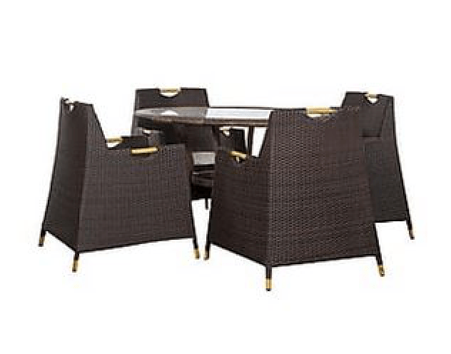 Completo da giardino Polyrattan 4 poltrone e tavolo pranzo tondo con cristallo set 1/5 -WS.096032- SCONTO 50% - lapagoda.net