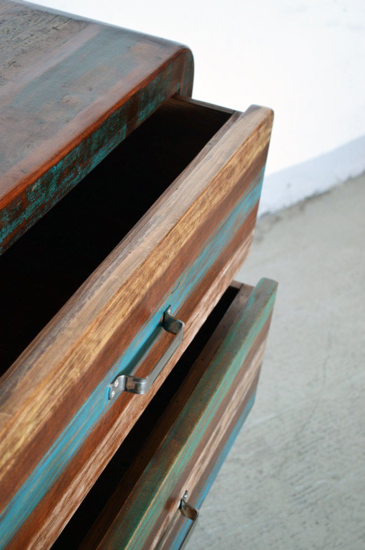 Cassettiera vecchi frigo in legno massello di recupero con maniglie tipo ghiacciaia - 3 cassetti -FRI1A3C0- - lapagoda.net