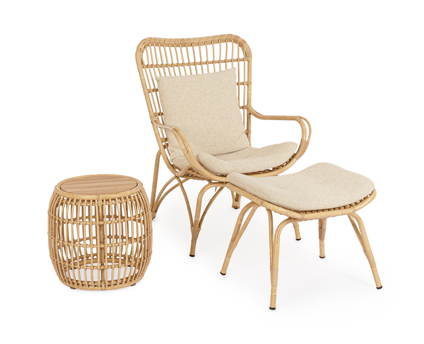 Poltrona lounge da esterno in alluminio effetto rattan con poggiapiedi