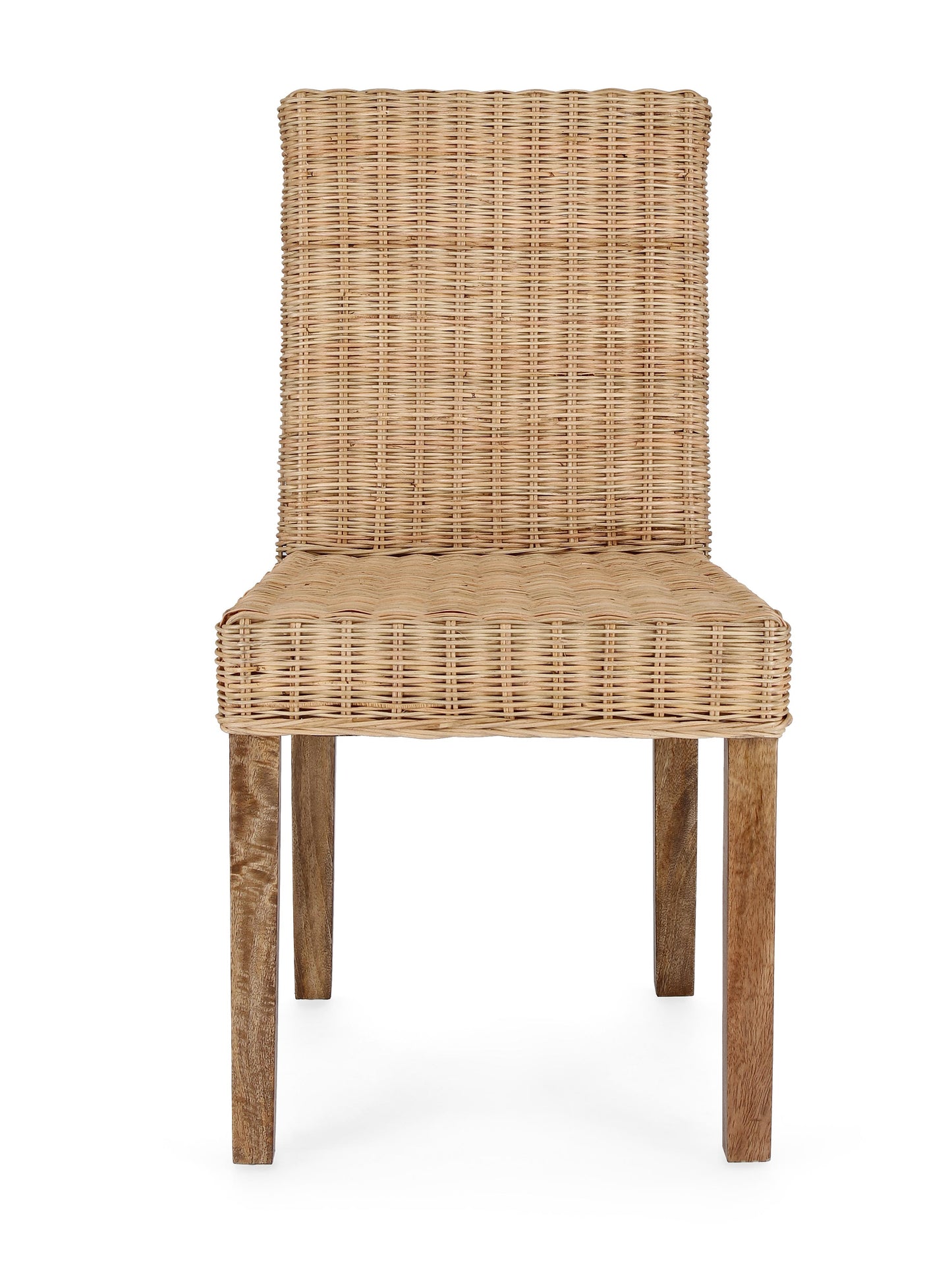 Sedia pranzo in legno massiccio e Rattan intrecciato naturale set da 2 sedie