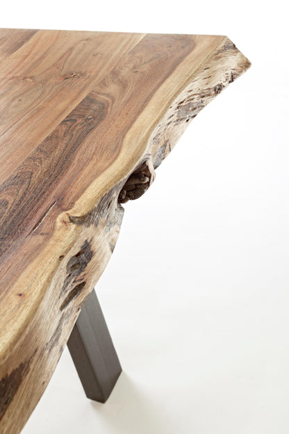 Tavolino etnico industrial legno massiccio bordo vivo e ferro