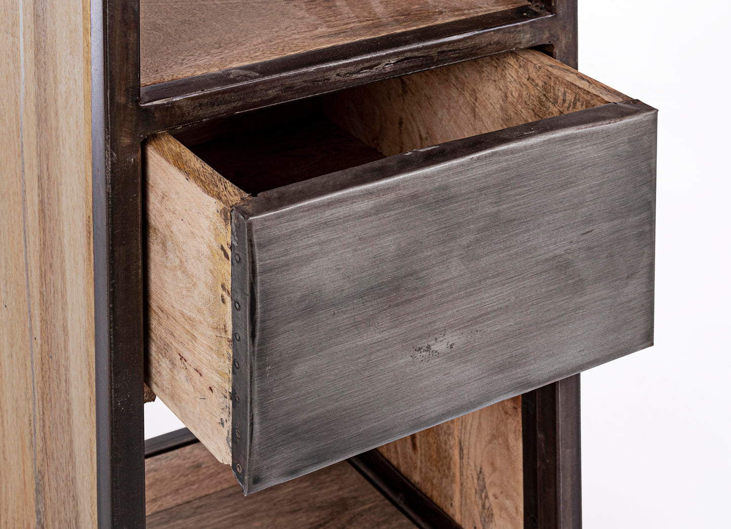 Consolle credenza industrial con frontali in legno ferro e cemento 2 cassetti