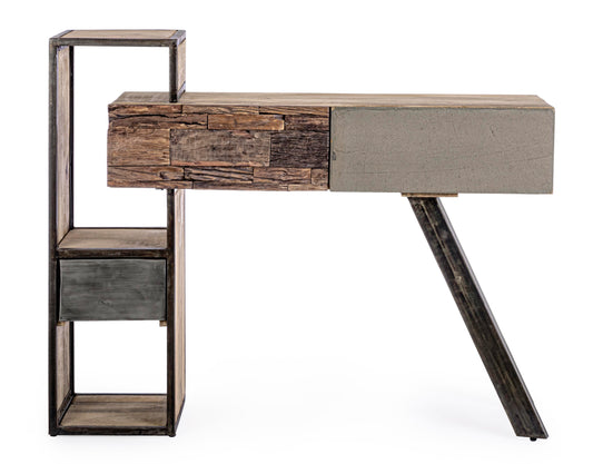 Consolle credenza industrial con frontali in legno ferro e cemento 2 cassetti
