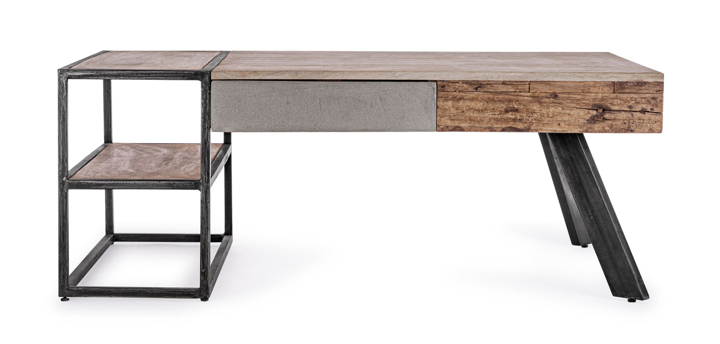 Tavolino industrial vintage con cassetti legno massiccio e acciaio