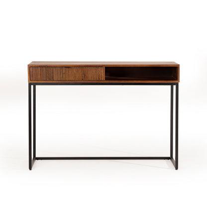 Consolle legno massiccio design scandinavo gambe in acciaio 1 cassetto