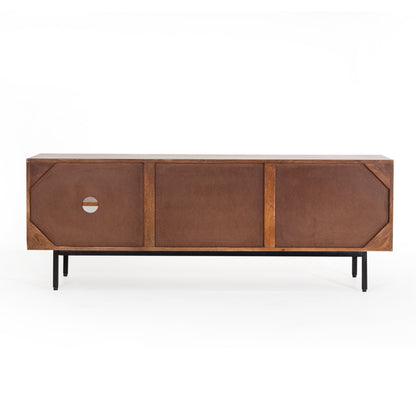 Credenza porta tv in legno massiccio design scandinavo gambe in acciaio 2 ante