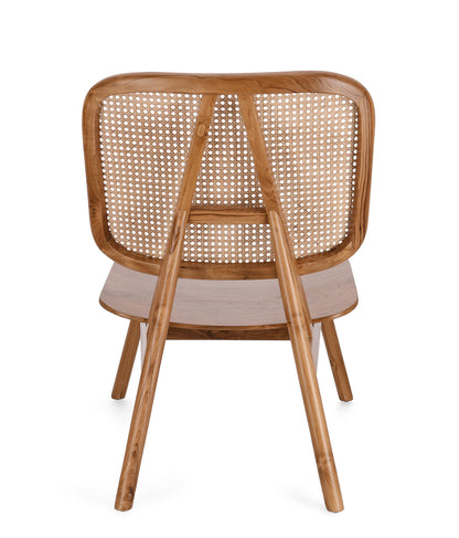Poltrona lounge stile design vintage in Teak con schienale in paglia di vienna