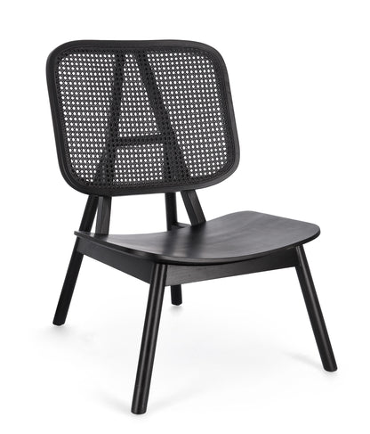 Poltrona lounge stile design vintage in Teak con schienale in paglia di vienna