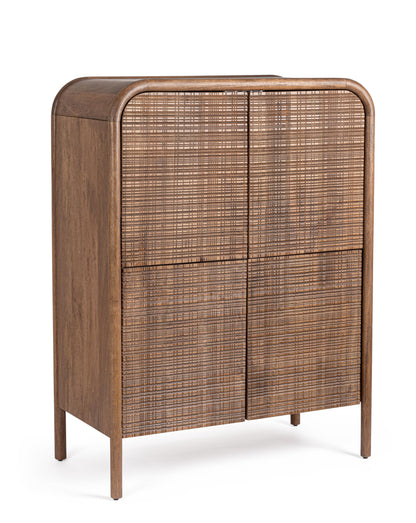 Credenza Alta 4 Ante Vintage Dark in Legno Massiccio di Mango
