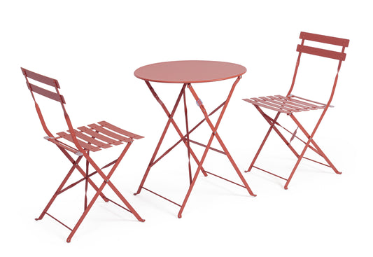 Set tavolino e 2 sedie pieghevoli da esterno in acciaio verniciato 4 colori
