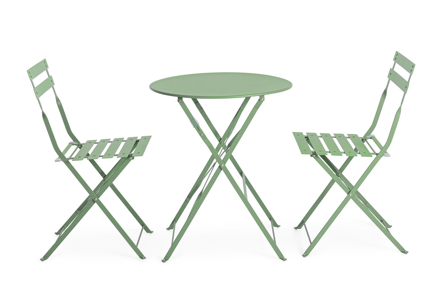 Set tavolino e 2 sedie pieghevoli da esterno in acciaio verniciato 4 colori