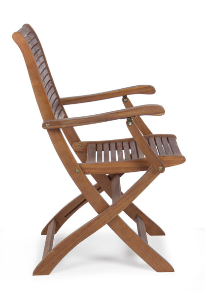 Set da 2 sedie pieghevoli da esterno con bracciolo in legno massiccio