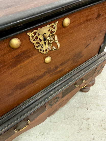 Baule coloniale intarsiato ebano e teak