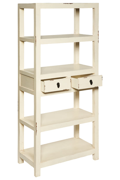 Libreria vintage cinese 2 cassetti in legno di Pioppo laccato bianco