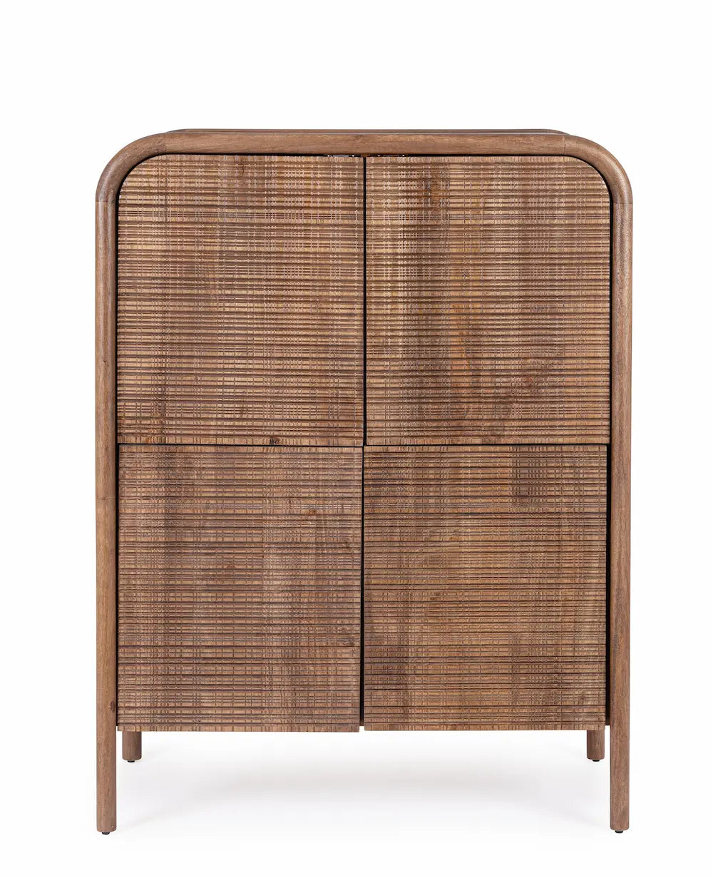 Credenza Alta 4 Ante Vintage Dark in Legno Massiccio di Mango