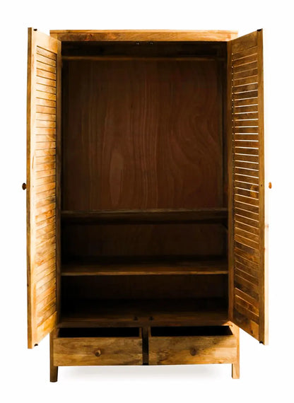 Armadio stile persiane vintage in legno massiccio 2 ante 2 cassetti