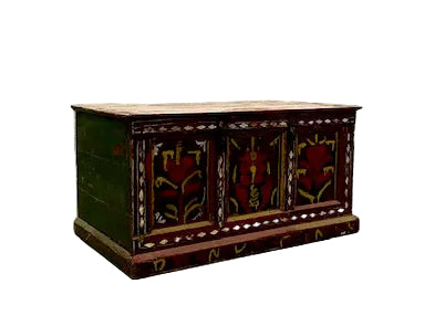 Baule afgano realizzato in legno massiccio di cedro dipinto originale pezzo unico 