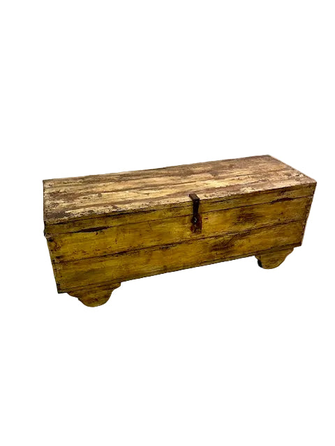 Baule indiano antico originale dipinto con ruote visone completa