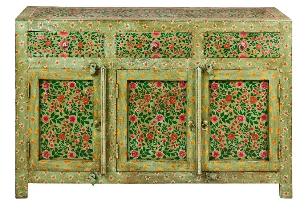 Credenza Indiana in legno massello dipinto 3a 3c
