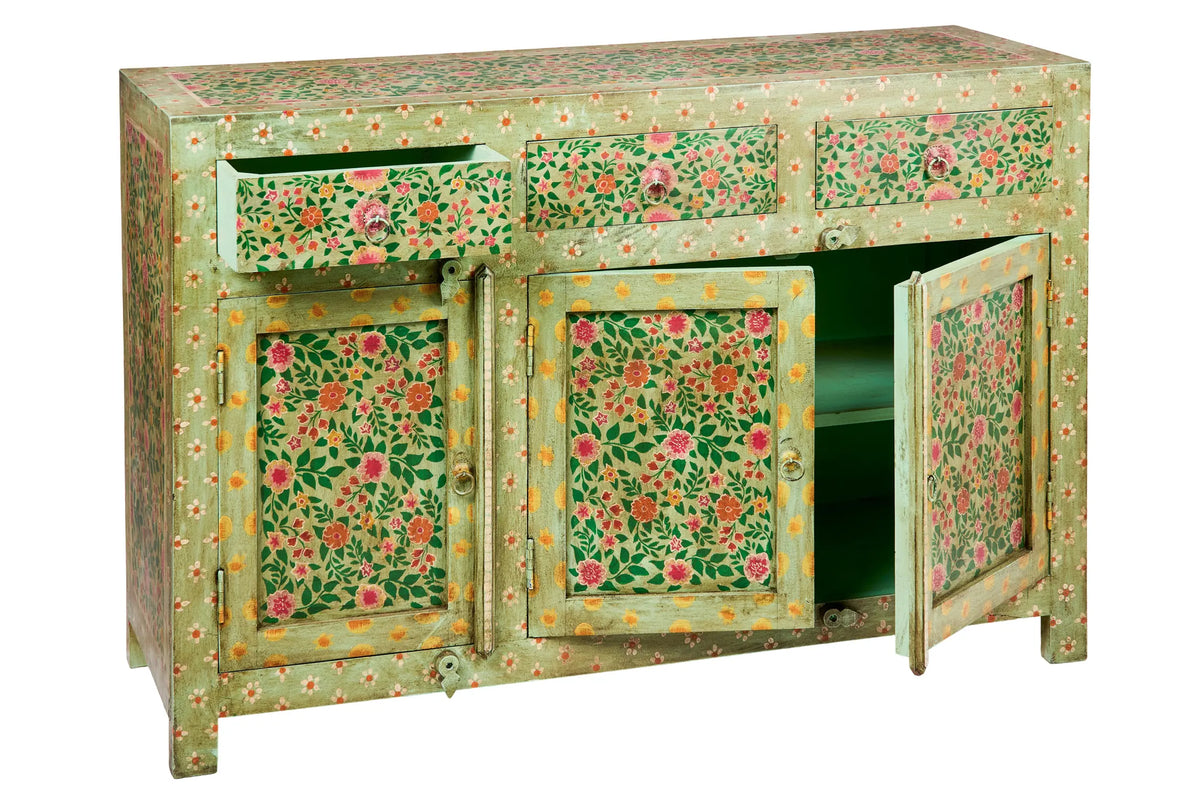 Credenza Indiana in legno massello dipinto 3a 3c
