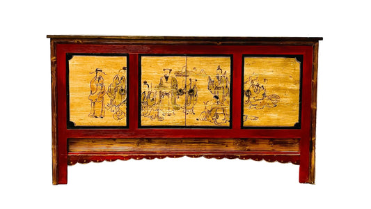Credenza cinese originale dipinta in legno massiccio frontale