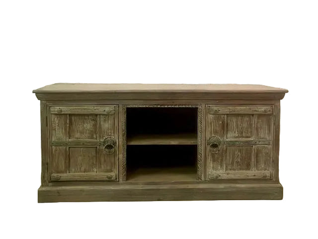 mobile porta tv indiano in legno massiccio con vecchie finestrelle