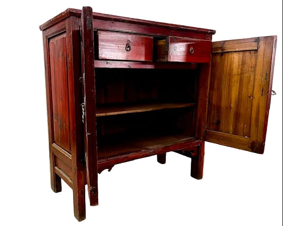 Credenza cinese antica in legno di cipresso maniglie in ottone aperta