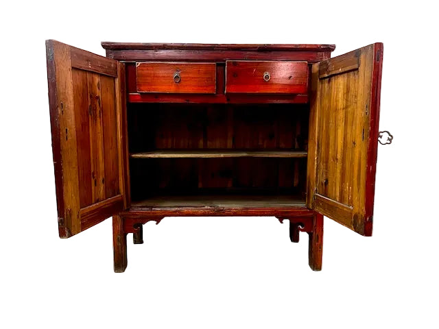 Credenza cinese antica in legno di cipresso maniglie in ottone 2 cassetti interni