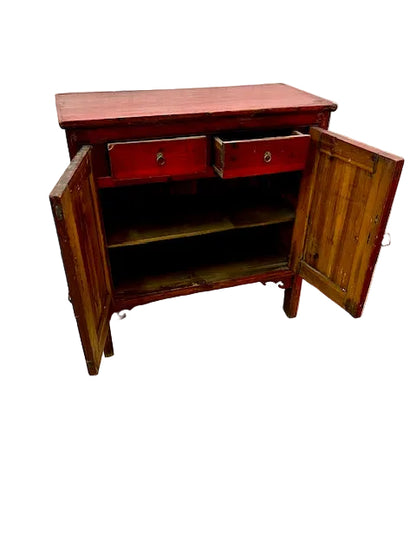 Credenza cinese antica in legno di cipresso maniglie in ottone particolare aperto