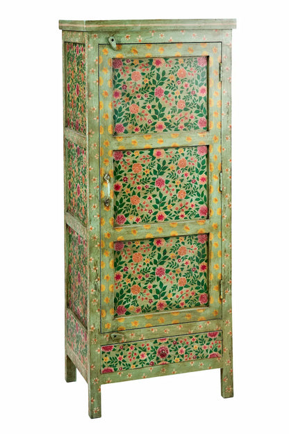 Credenza indiana dipinta verde giallo rosso floreale