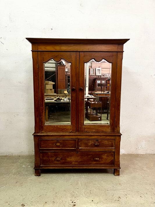 Armadio coloniale in teak con specchi