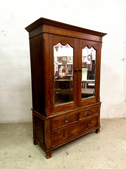 Armadio coloniale in teak con specchi