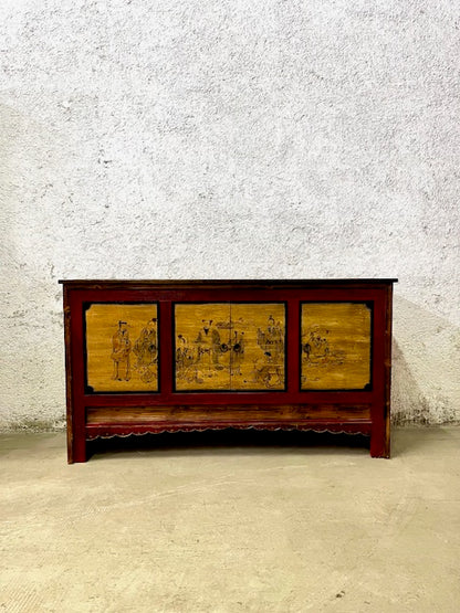Credenza cinese originale dipinta in legno massiccio