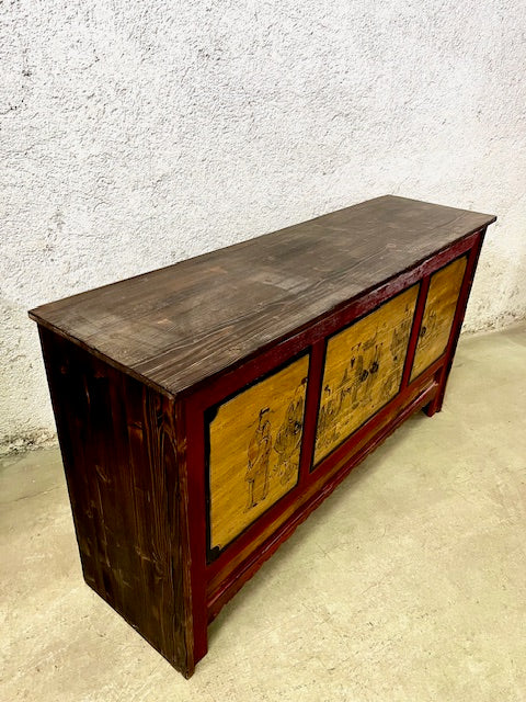 Credenza cinese originale dipinta in legno massiccio
