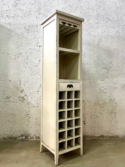 Mobile portabottiglie e bicchieri in legno massiccio Shabby chic