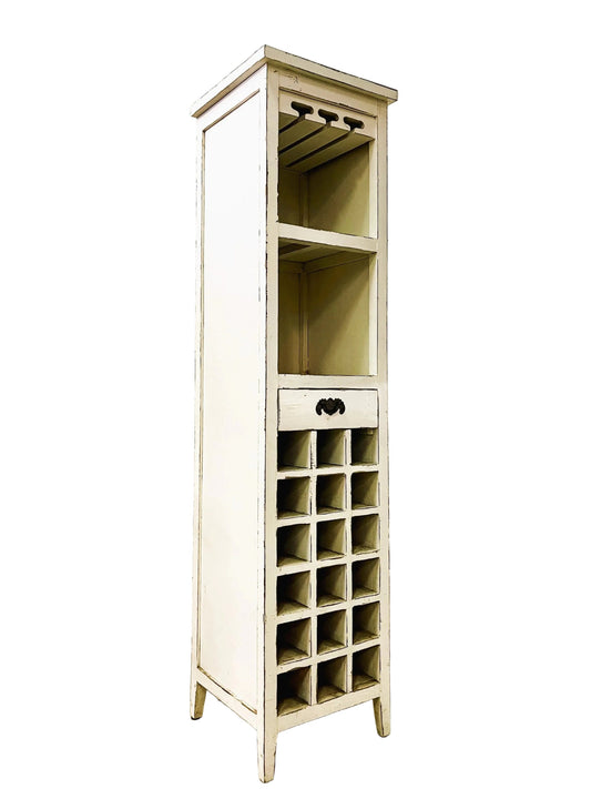 Mobile bar porta bottiglie shabby chic in legno massiccio decapato  frontale 