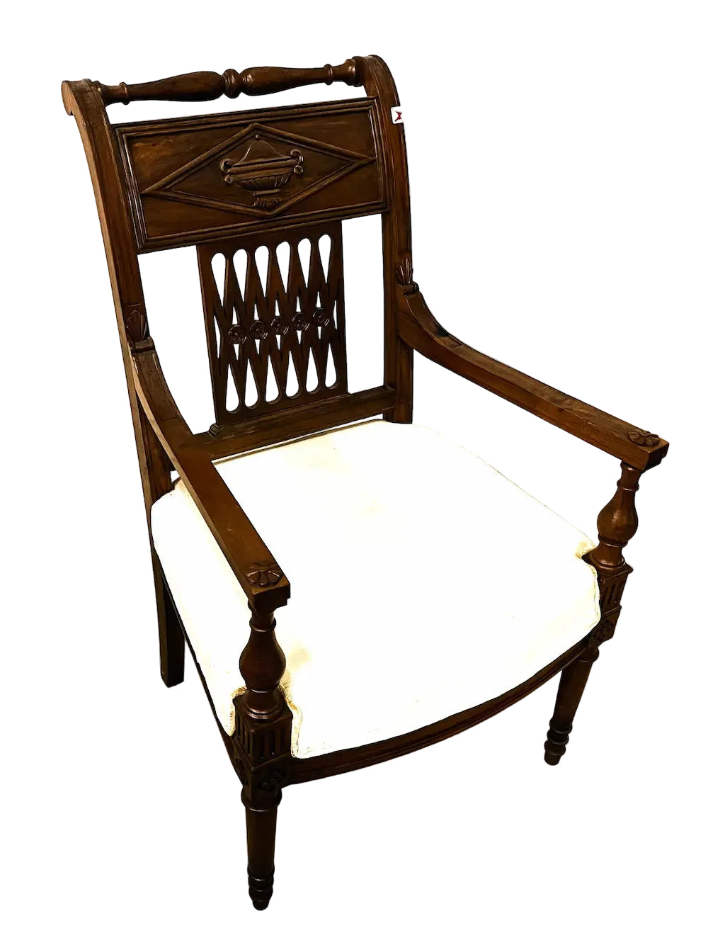 Poltrona coloniale in Teak originale con seduta imbottita