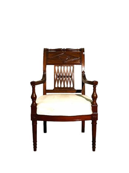 Poltrona coloniale in Teak originale con seduta imbottita