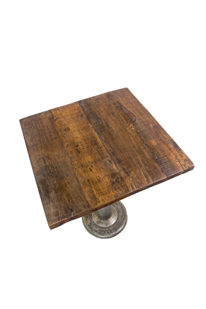 Tavolino vintage da pranzo quadrato base acciaio piano in legno